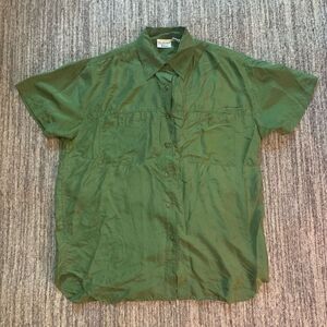Backroad Blues Men’s Size Large Short Sleeve‎ Button Down Shirt Green Silk